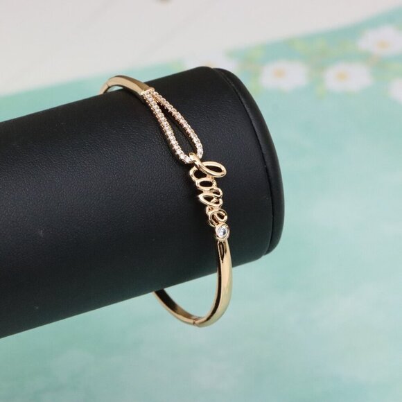Elegant Rose Gold ""Love"" Bangle with Sparkling CZ Accents, XPBL0582 - Picture 8 of 12
